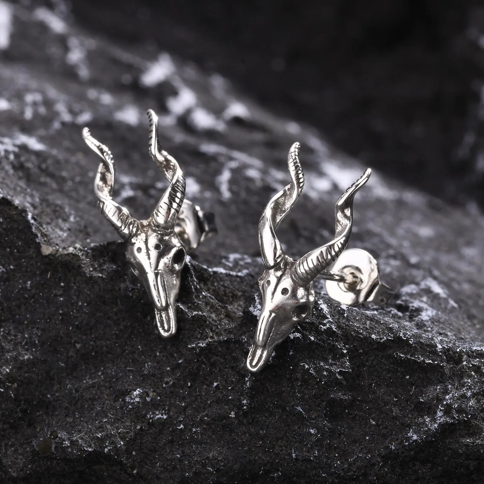 Vnox Gothic Goat Earrings for Men Boy,  Punk Rock Metal Goat Head Skull Skeleton Stud Earrings, Cool Unisex Ear Jewelry