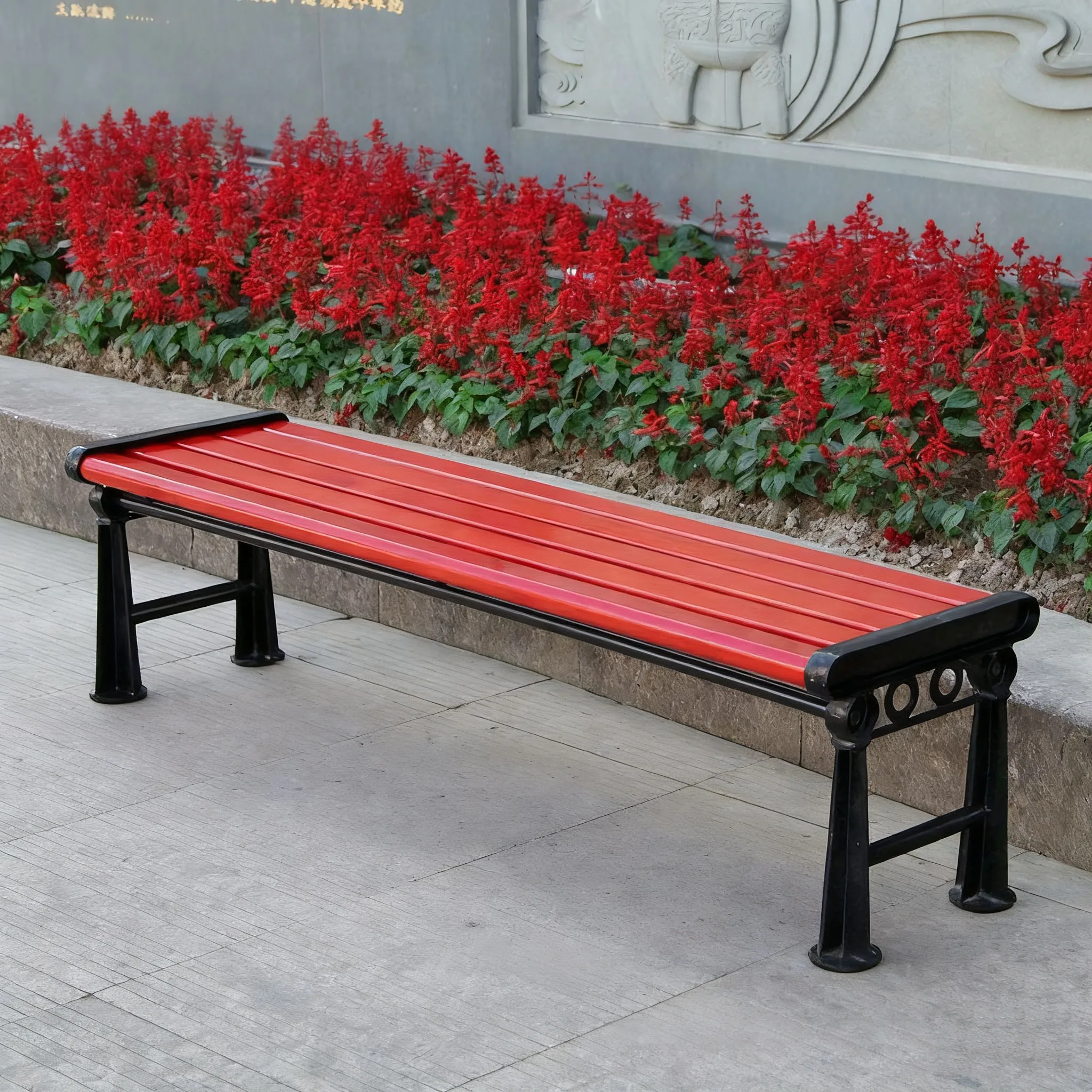 Modern Cast Aluminum Anti-Corrosion Solid Wood Leisure Square Outdoor Long Chair Bench Stool for Garden Park School Patio