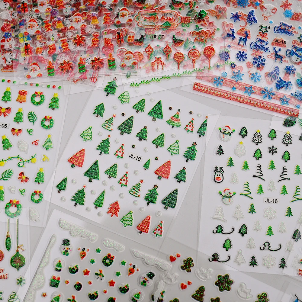 (30 قطعة) عيد ميلاد سعيد مسمار ملصقا ثلاثية الأبعاد المتزلجون الغزلان سانتا كلوز الشارات السنة الجديدة الأظافر ملصقات ديكور لتزيين الغرف DIY بها بنفسك مانيكير اكسسوارات