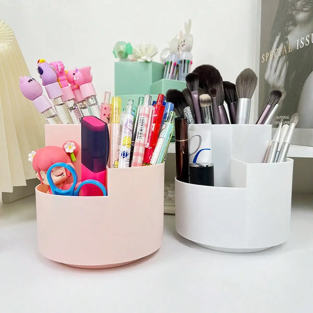 

1pc 360° Degree Rotatable Pen Holder, Large Capacity Desktop Bucket, Desk Storage Organizer Box, Desktop Decor