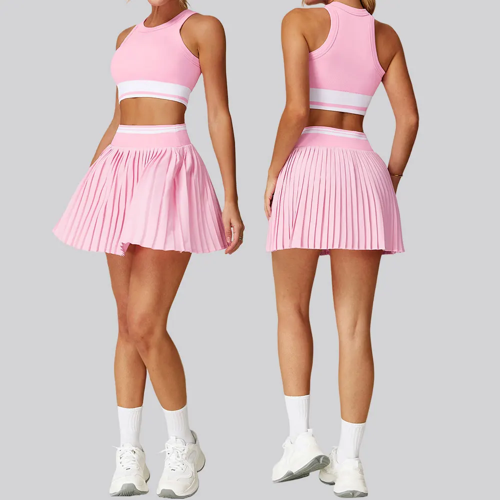 

Комплекты для йоги из 2 предметов, спортивный жилет для фитнеса, короткая юбка для йоги с высокой талией, бесшовные женские тренировочные костюмы с цветными блоками, комплект для спортзала