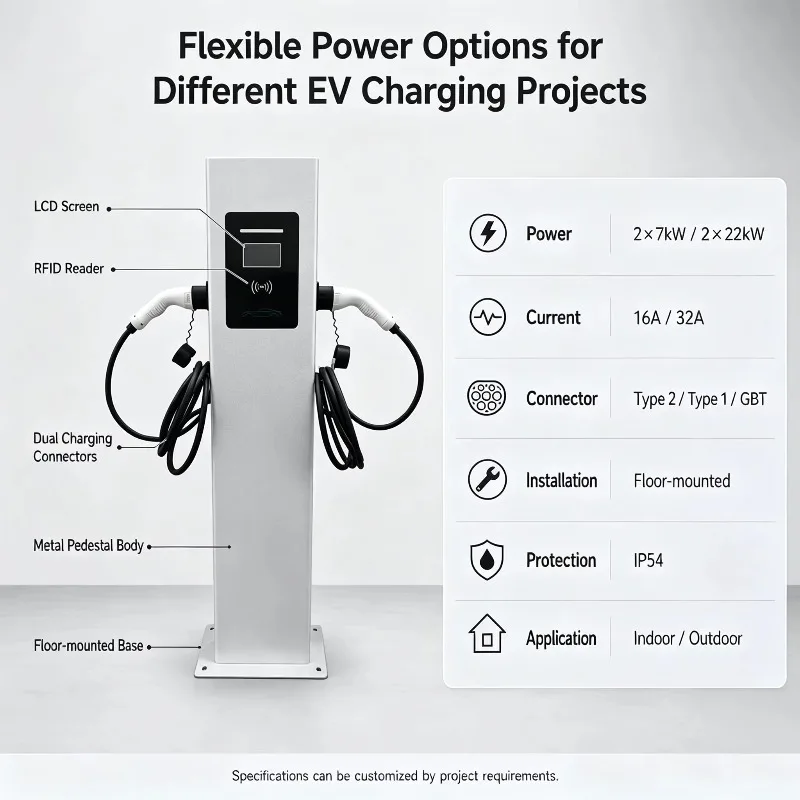 EONDRIVE New AC 400V EV Charging Station 2*9.6kW Type1 Dual  Single Phase IP54 for Small Condominium EV Project