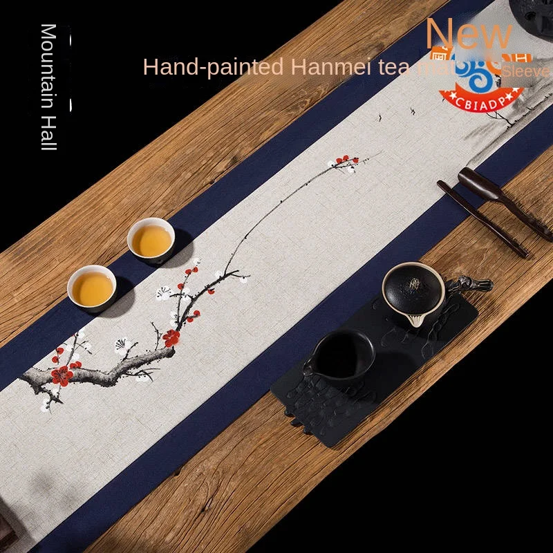 

Hand-Painted Table Runner Chinese Zen Tea Mat Household Cotton and Linen Handmade Fabric Tea Mat Coaster Tea Towel