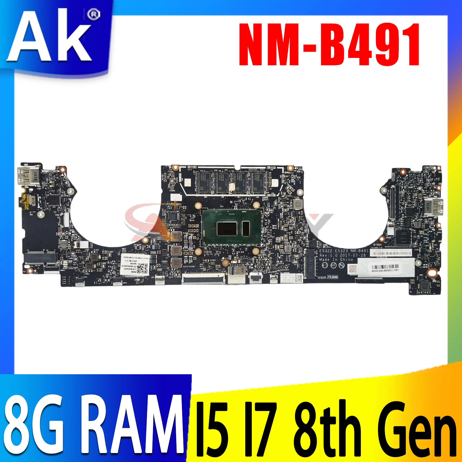 

For Lenovo Ideapad 720S - 13IKB motherboard NM - B491 With I5 - 8250U I7 - 8550U CPU 8GB RAM ES322 ES323 100% Tested IdeaPad