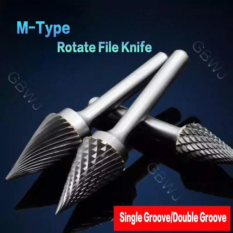 Carbide Rotary File Tungsten Steel Grinding Head Single/Double Groove M Type Conical Milling Cutter For Engraving/Grinding