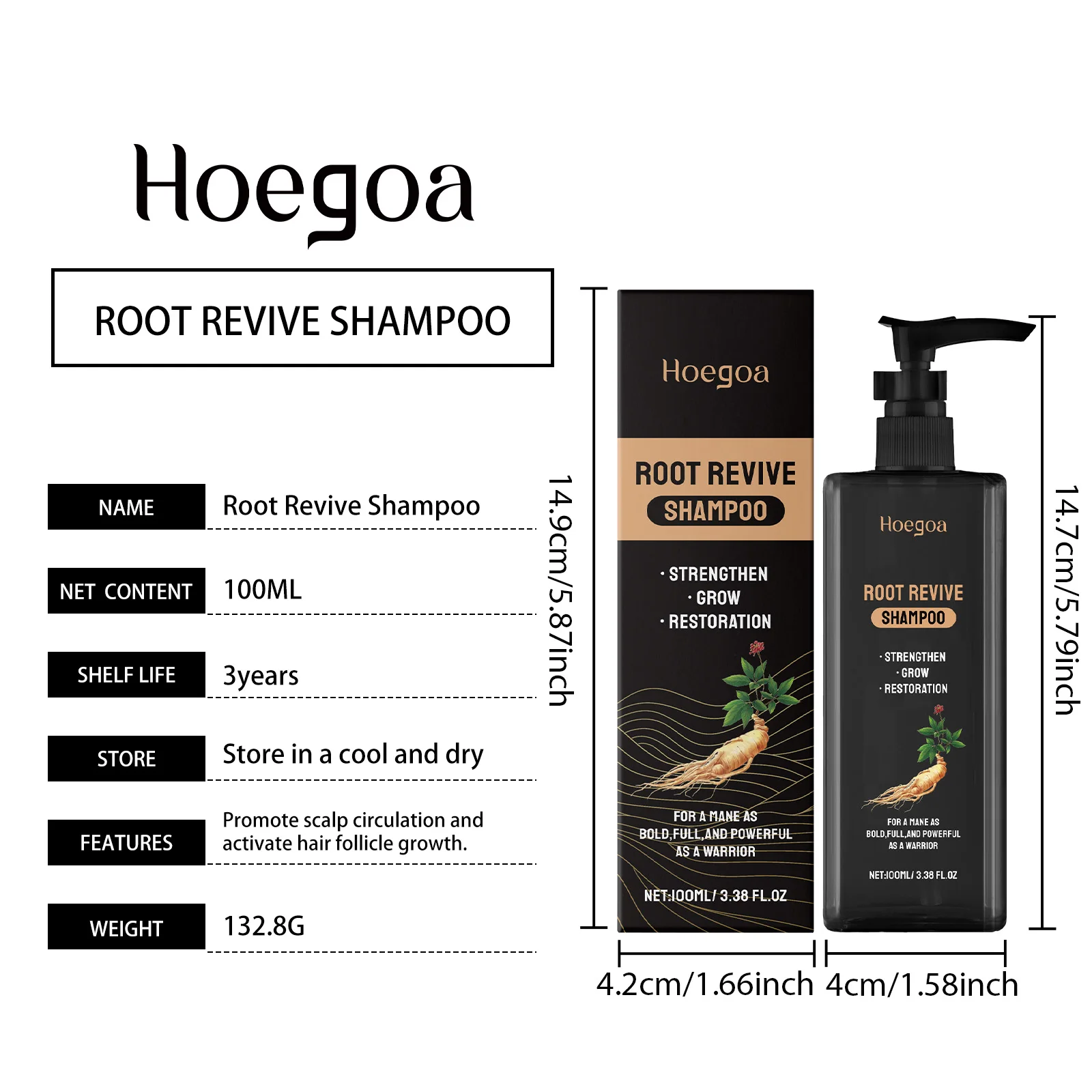 100ml Ginseng Shampoo Repair Frizz Damaged Hair  Nourishing Moisturizing Anti Dandruff Oil Control Strengthen Hair Root view 6