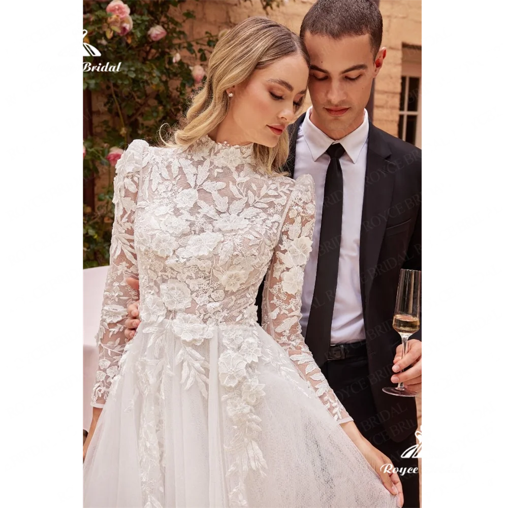 Roycebridal Hoge Hals A Lijn Trouwjurk 2025 Lange Mouwen Hoftrein Bruiloft Gownrobe De Mariéevestidos Novias Bodaفساتين سه