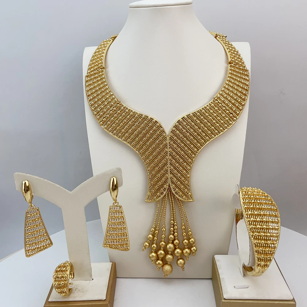 Hot Selling Italian Gold Plated Jewelry Women's Wedding Party Banquet Big Pendant Bold Jewelry Sets FHK22713