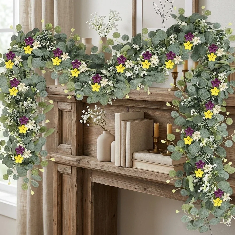 Realistic 180cm Eucalyptus Garland With Berries Lightweight PE Vine For Home Decor Wedding Arch Wall Floral Hanging Ornament