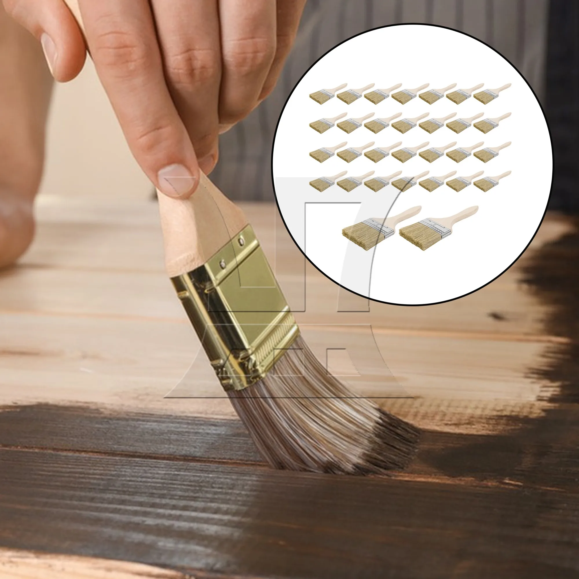 30 Pcs Wooden Chip Brushes with Thin Handle for Varnishes 3 Inch Kit