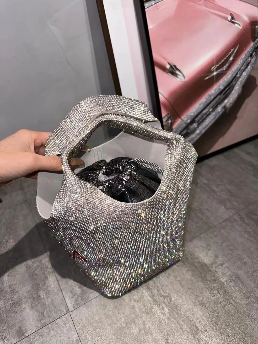 Bling Shiny Bucket Bag Glitter Rhinestones Diamond Evening Bag Women Fashion Handbag Wedding Party Clutch Purse Shoulder Bag