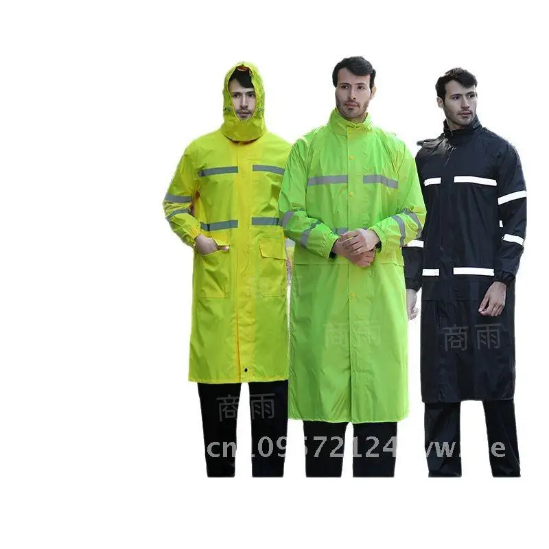

Reflective Raincoat Adult Long Windbreaker Construction Site Labor Protection Split Raincoat Anti-Rain Black Oxford Cloth Coat