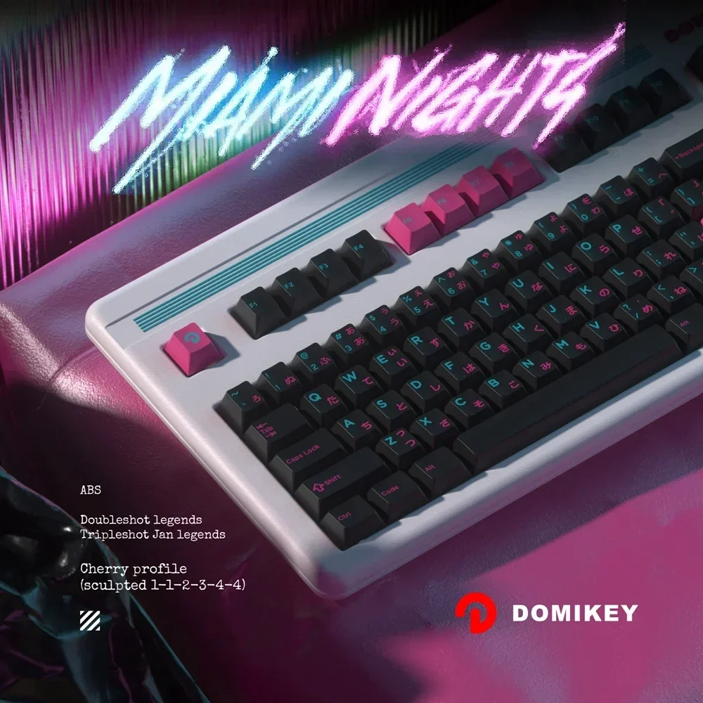 Domikey Miami Night Cherry Profile ABS Triple Shot Japanese Front Keycap 141 Keys Type-C PS/2 USB Bluetooth for Mx Keyboard