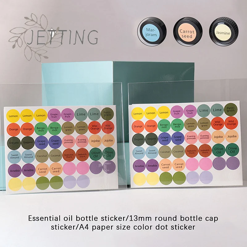 1 Juego de 192 Uds. Etiqueta de tapa de botella de aceite esencial, etiquetas de tapa de botellas de aceite esencial preimpresadas, etiquetas de tapa, pegatinas circulares redondas