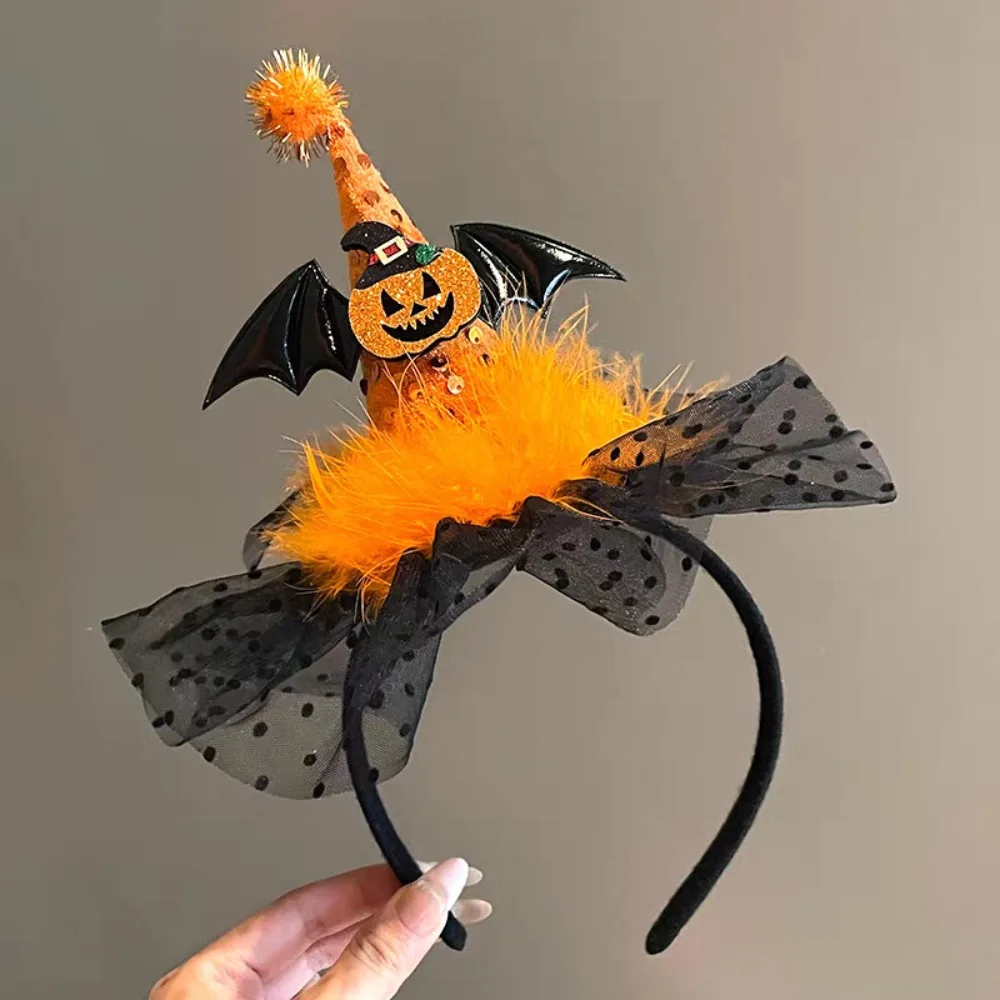 Personality Spider Halloween Witch Hat Headband Pumpkin Ghost Halloween Party Hair Band Bow Sequin Cone Hat Hair Hoop Girl