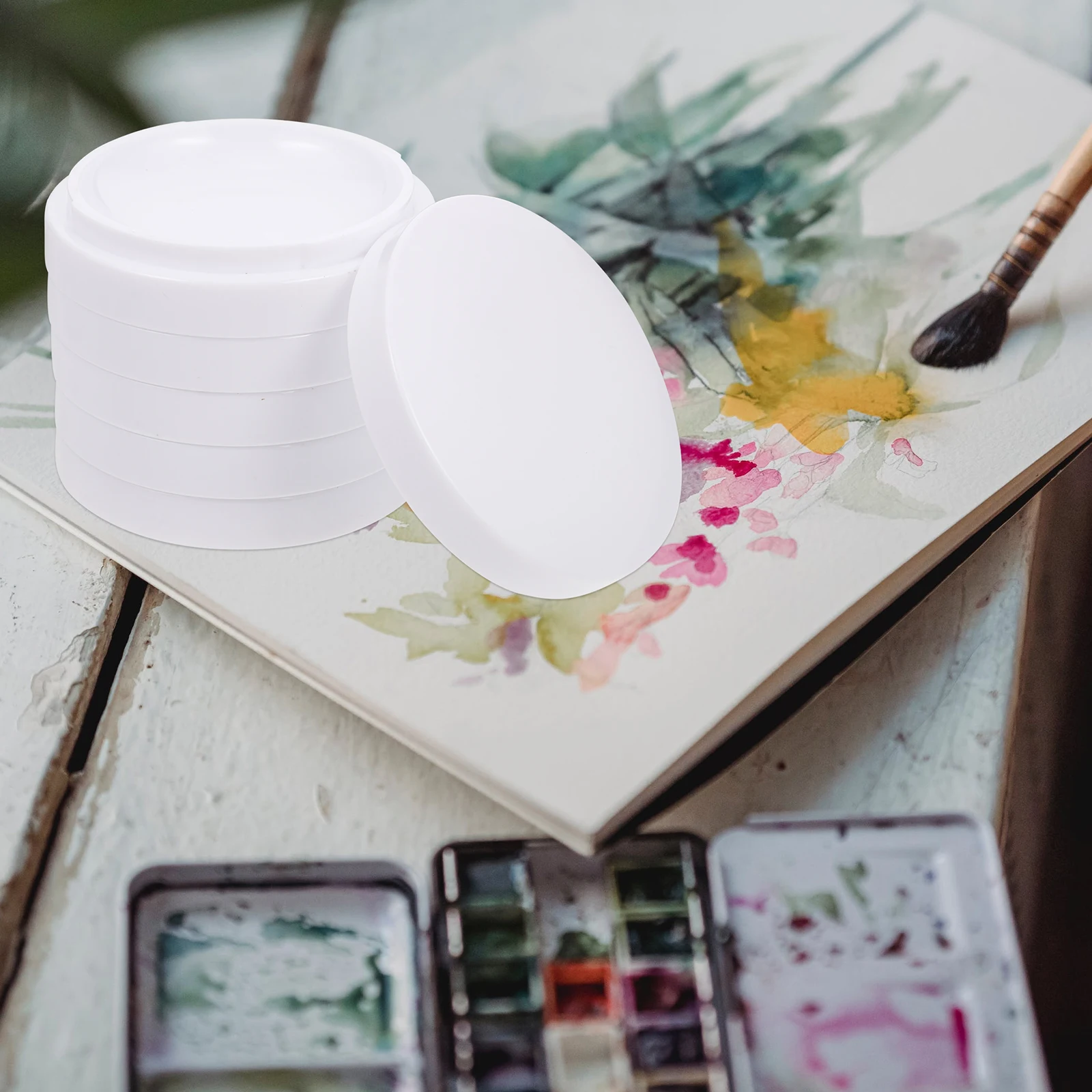 

5pcs 5 Layer Imitation Ceramic Watercolor Palette Paint Tray Color Mixing Pigment Board Lightweight for Students