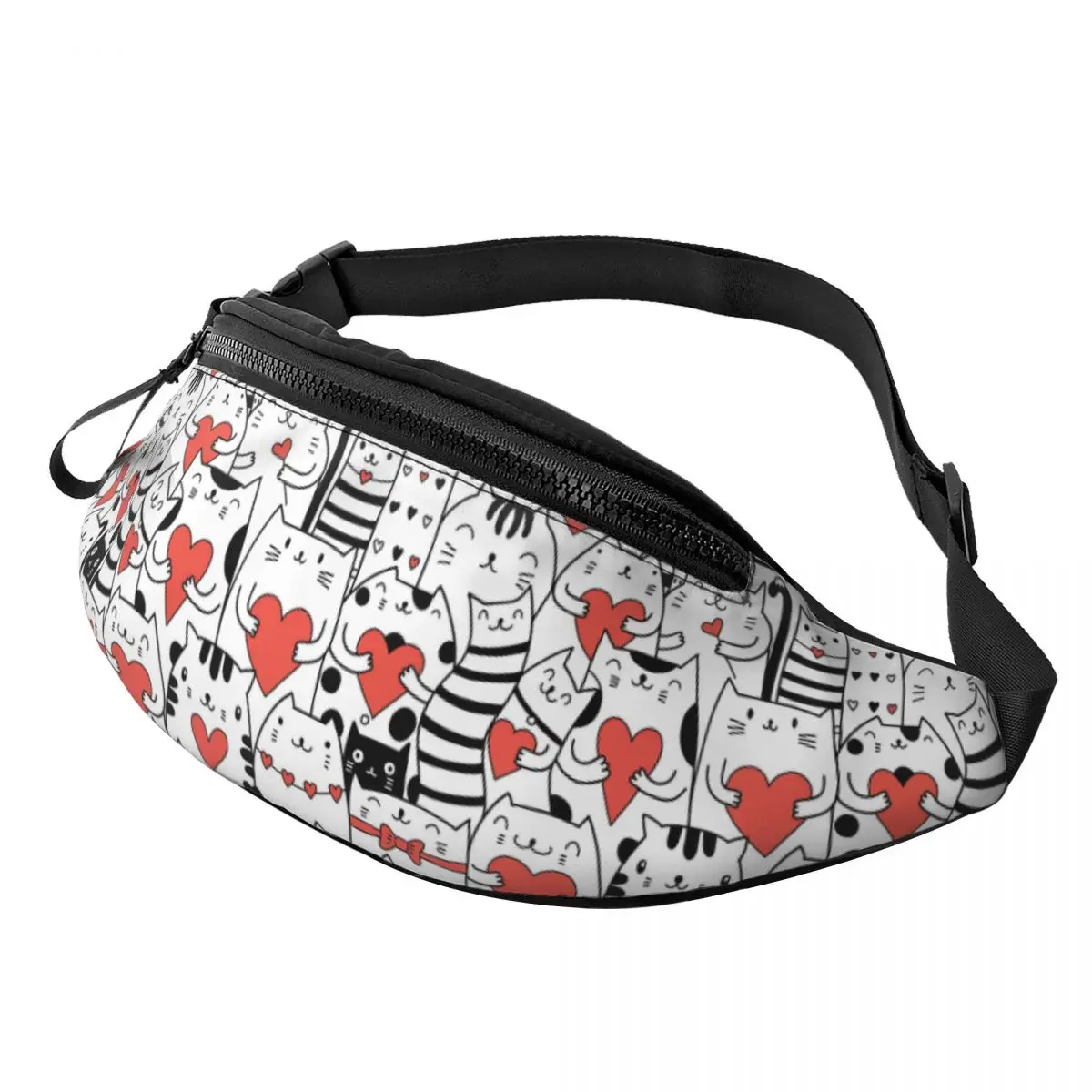 Custom Cartoon Kitten Cat Fanny Pack for Men Women Fashion Black Cats Crossbody Waist Bag Travel Hiking Phone Money Pouch