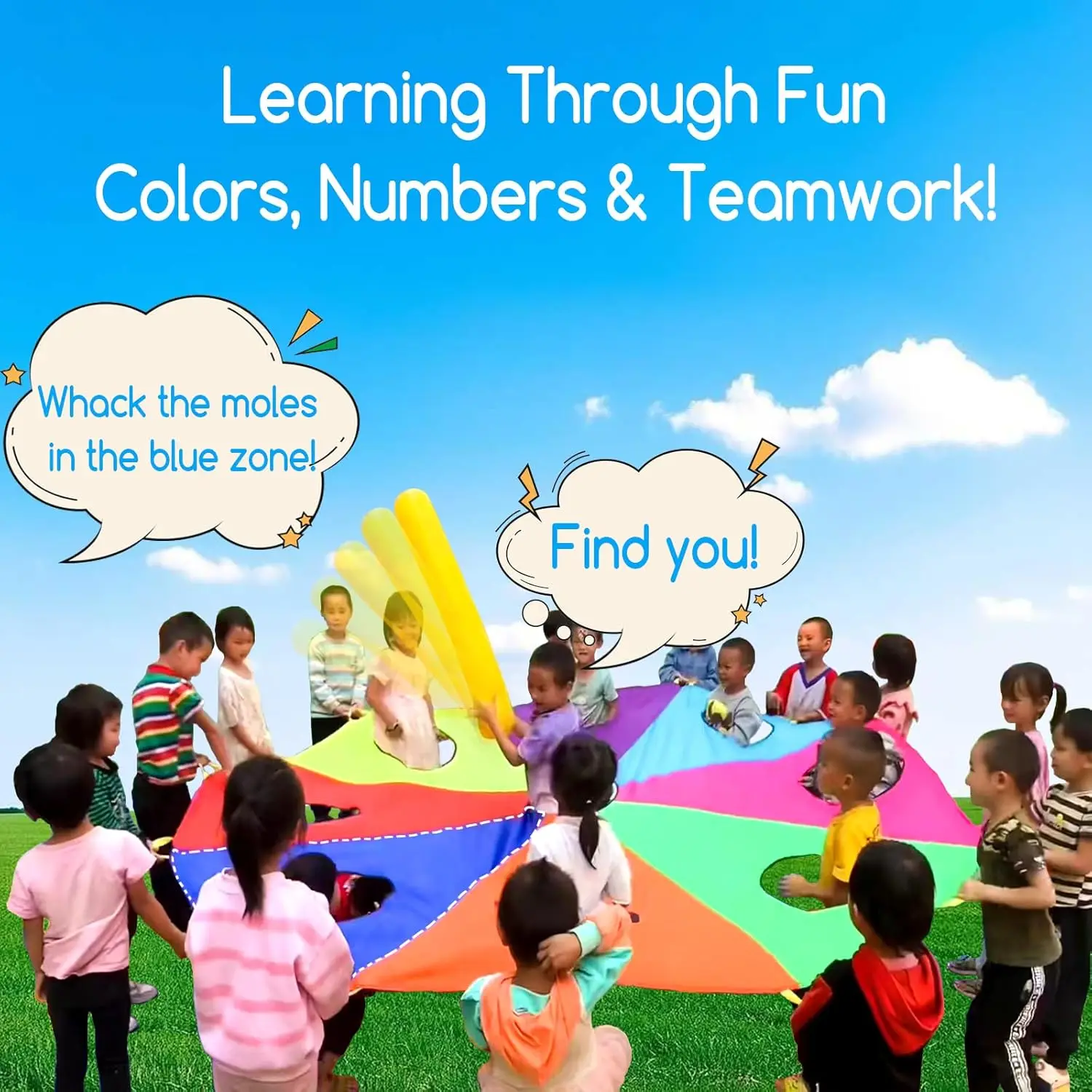 Kids Whack A Mole Game Rainbow Umbrella  Kindergarten Outdoor Fun And Sports Paracaidas Toy Buiten Speelgoed Voor Kinderen