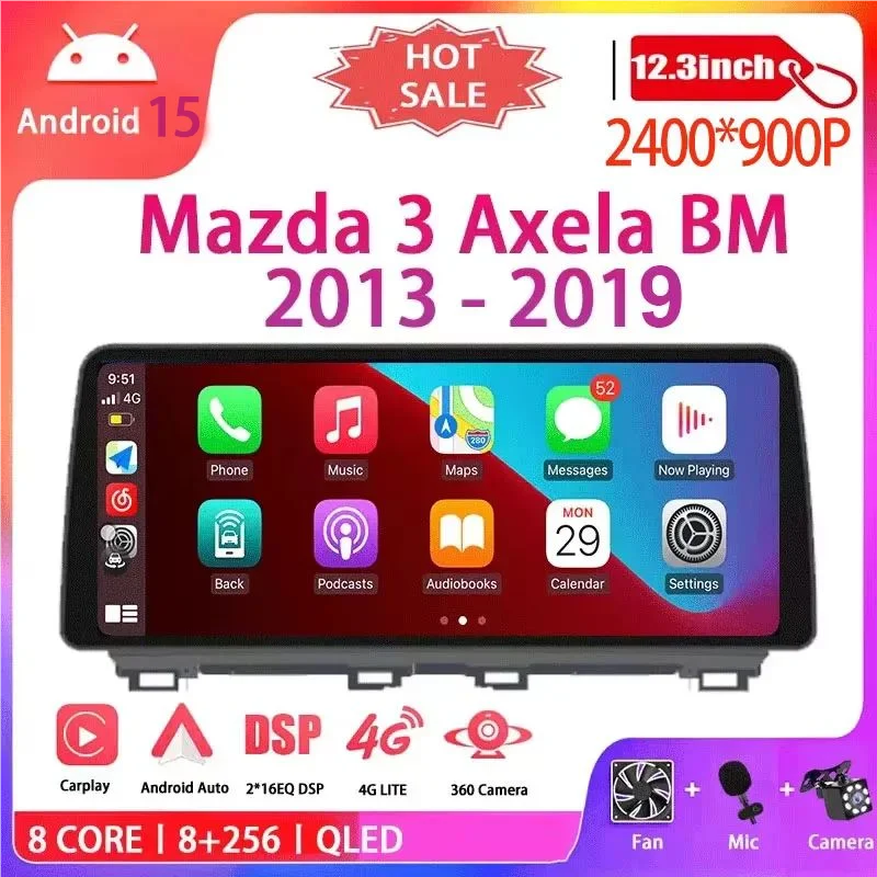 12,3 para Mazda 3 Mazda3 3 Axela BM 2013 - 2019 Android 15 pantalla QLED GPS Radio de coche reproductor de vídeo navegación Multimedia Carplay