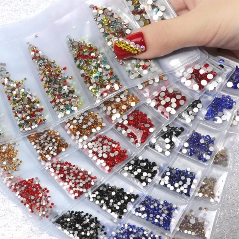 1Set 6 Sizes Nail Art Rhinestones Super Glitter 20 colors 1440Pcs Multicolor For Decoration Strass Hotfix Flat Back Rhinestones