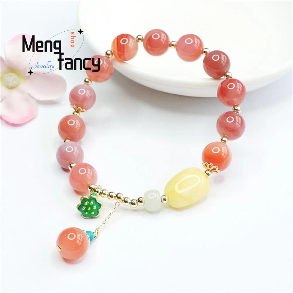 Natural Salt Source Agate Beeswax Lotus Flower String Bracelet Fashion Elegant High-grade Luxury Quality Jewelry Holiday Gifts
