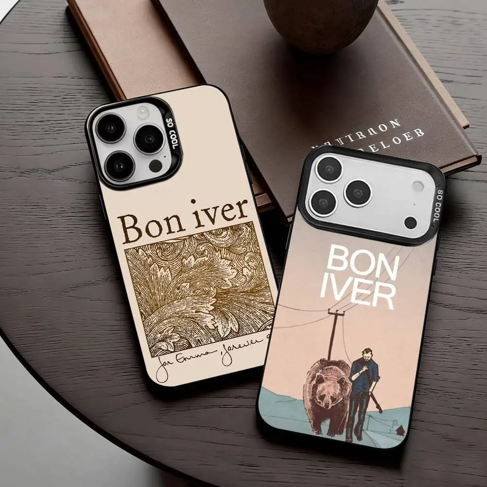 

Atmospheric Band B-Bon I-Iver Phone Case For iPhone17,16,15,14,13,12,11 Plus,Pro Max Black Candy Silver Plated Cover
