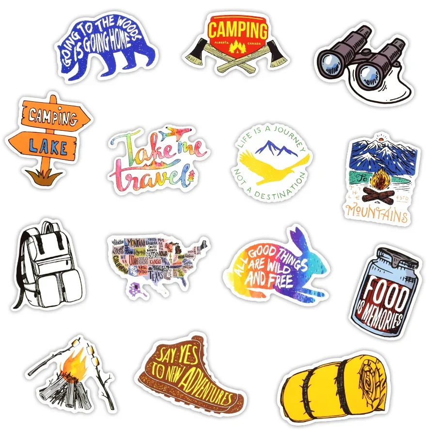 50 PCS Adventure Travel Sticker Outdoor Camping Waterproof Vsco Stickers for Suitcase Laptop Skateboard Helmet Motor Car Decals