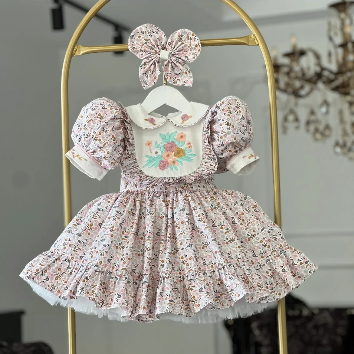 0-12Y Baby Girl Spring Summer Pink Vintage Spanish Princess Ball Gown Dress for Eid Causal B48