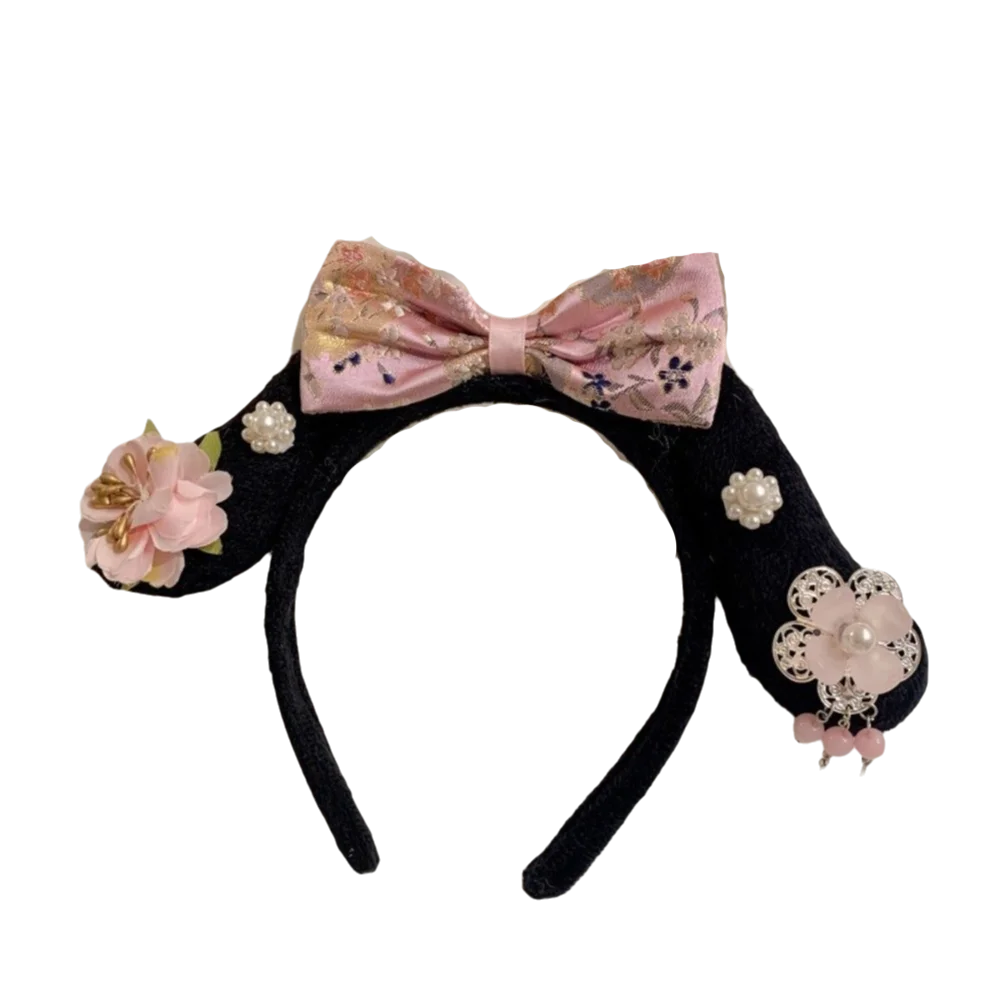 

Классическая повязка на голову с цветком ханьфу, жемчужный бант, головной убор в китайском стиле, корона с кисточкой, обруч для волос в древнем стиле для женщин