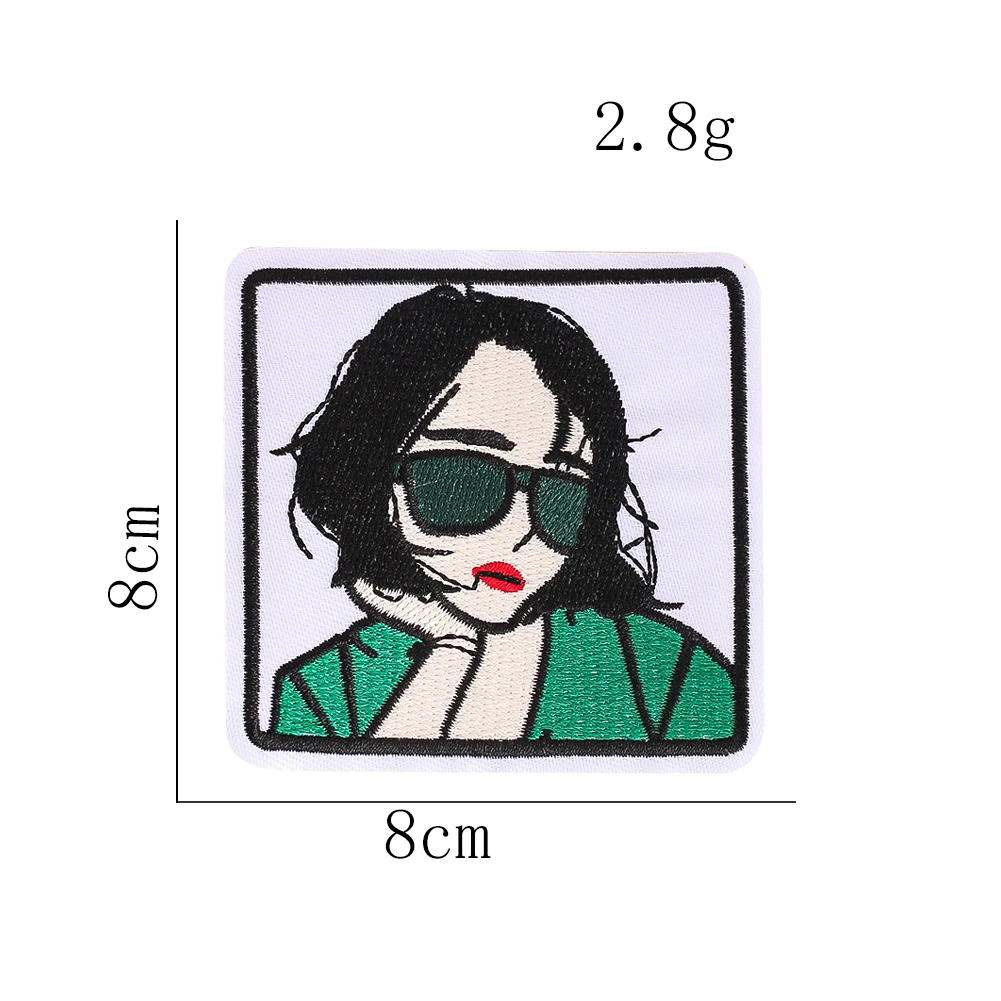 Coole Sonnenbrille-Mädchen-Stickapplikation mit Porträt-Illustration zum Aufbügeln auf Kleidung, Taschen, DIY-Dekoration, selbstklebender Aufkleber – Detail 6