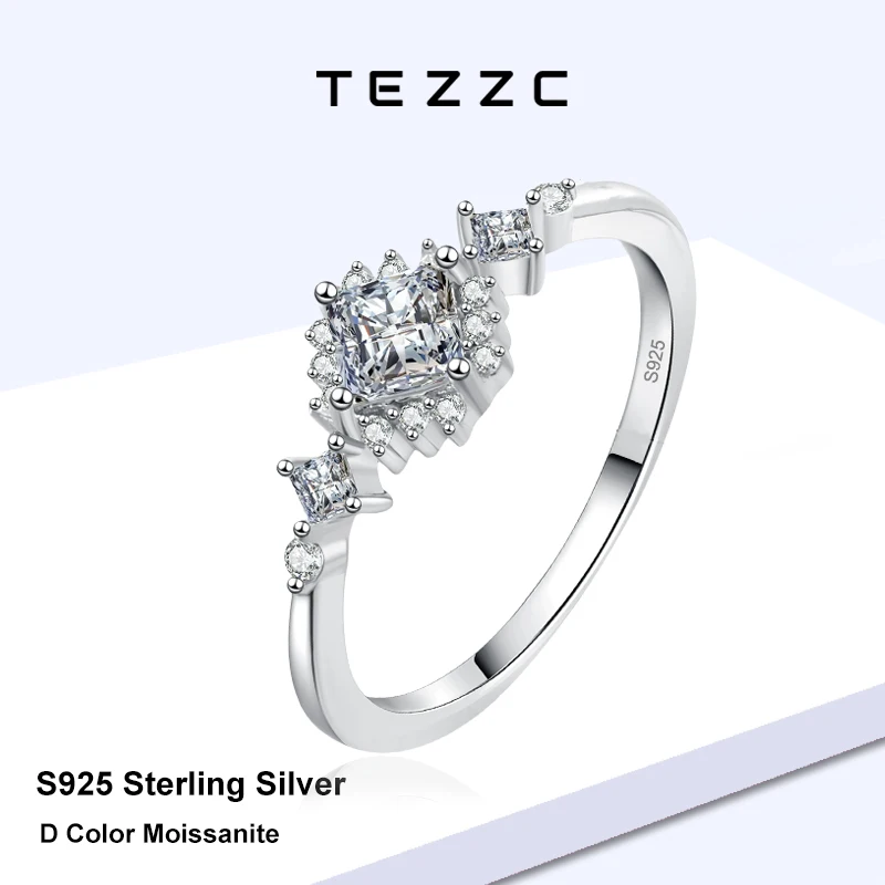 

Tezzc 0.4ct Princess Cut Moissanite Rings for Women Wedding Bridal Gift 925 Silver Eternity Rings Square Gemstone Ring Jewelry