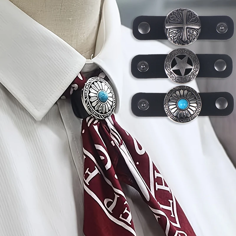 Western-Style Scarf Clips Silk Ring Neckwear Slide Fastener And Securing Loop Versatile Vintage Decorative Accessories For Men