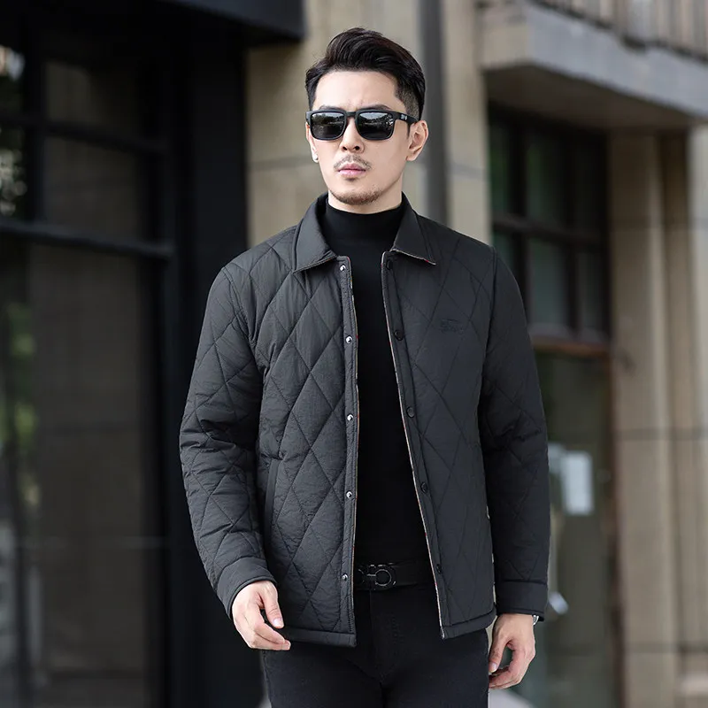 

Thiened Embroidered Workwear Cotton Jaet Stand Collar Diamond Pattern Warm Casual Faion Stand Fit Polyester Fiber