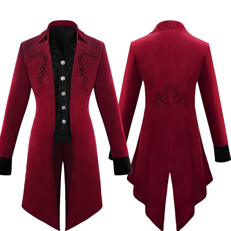 Halloween Medieval Cosplay Men's Jacket Coat Steampunk Gothic Tailcoat Vintage Victorian Tuxedo Stage Performance Clothing