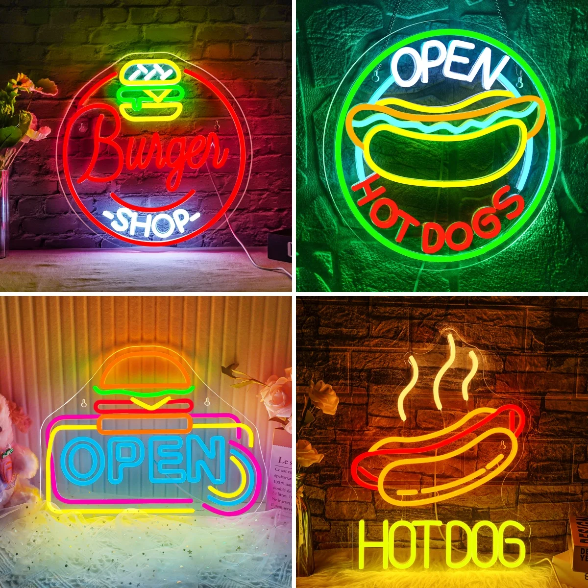 

Burger Shop Neon Led Sign Hamburger Business Signs Room Decoration For Fast Food Shop Restaurant Hotel Dimmable USB Powered Lamp