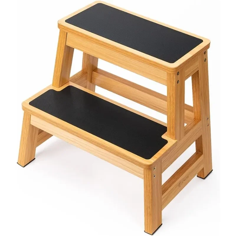 

17 Inch Tall Wooden Two Step Stool for Adults & Kids, Versatile as Kitchen Step Stool, Bedside Step Stool