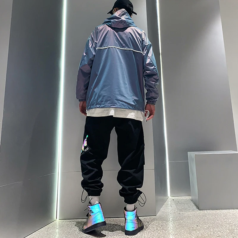 Męskie spodnie Cargo Y2K czarne spodnie sportowe spodnie odblaskowe luźne spodnie Streetwear Pantalon Homme Techwear Streetwear