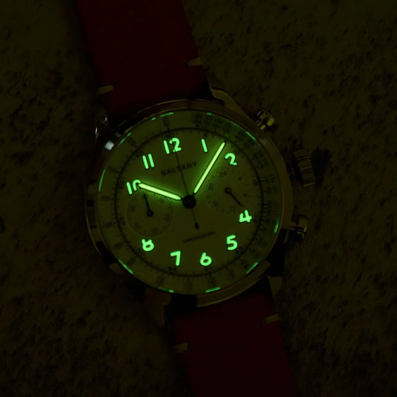 Baltany S5034 Quartz Chronograph Wristwatches 39mm Sapphire Crystal Panda Dial StainlessSteel Retro Super Luminous Vintage Watch