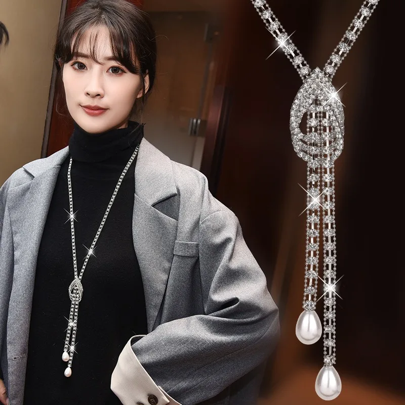 

Necklace, women's claw chain, full diamonds, water drop geometric long sweater chain, versatile and fashionable accessory