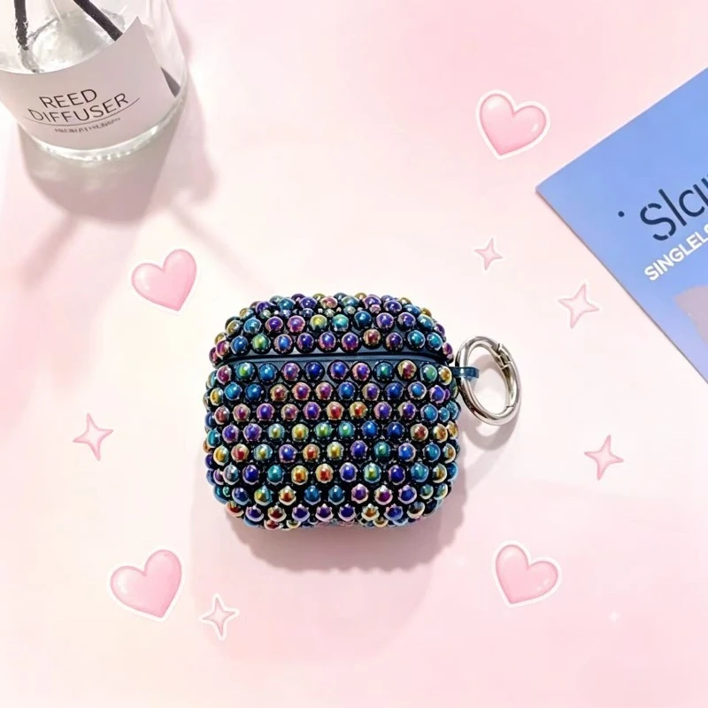 Half circle pearl earphone case protective case shockproof soft silicone earphone cover, with keychain