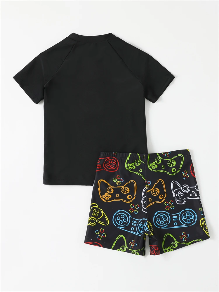 Boy Swimsuit 2024 New Graffiti Print Short Sleeve Children Swimwear Summer Two Piece Kids Beach Wear Swimming Bathing Suit Boys