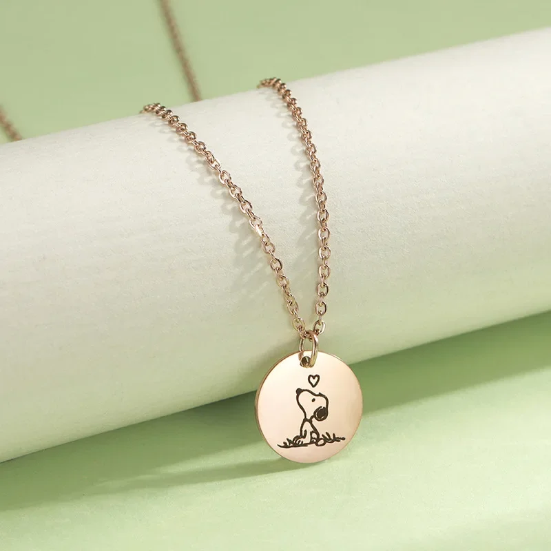 Snoopy Fashion Vintage Necklace Cute Cartoon Stainless Steel Pendant Jewelry Women Simple Necklaces Accessories Gifts for Girl