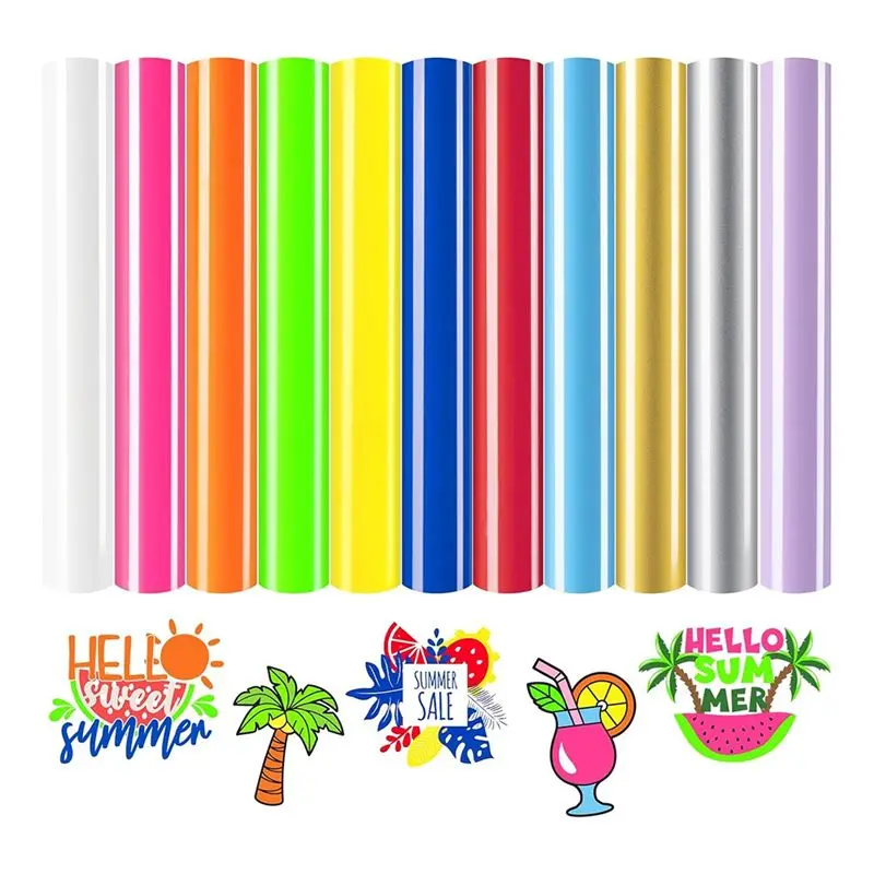 J1UL1N HTV Heat Transfer Vinyl - 12 Pack HTV Vinyl, 11 Different Colors Iron On Vinyl And 1 Teflonsheet, HTV 12X10 Inch HTV