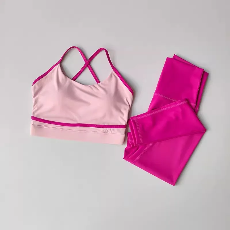 Damen Yoga-Set Workout-Set 2-teilig Hochgeschnittene Yoga-Leggings Sport-BH Fitnessanzug Activewear Sportbekleidung Fitness-Set Sportanzug – Detail 6