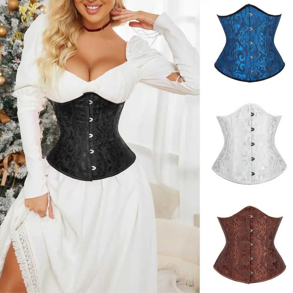 Palace Style Women\'s Under Bust Corset Straps Floral Corset Jacquard Design Shaping Belt Cosplay Party Streetwear