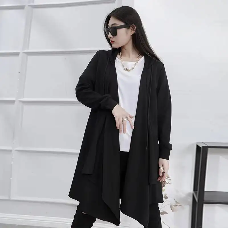Ladies Hooded Coat Spring And Autumn New Slim Classic Dark Fashion Trend Leisure Long Large Size Cardigan