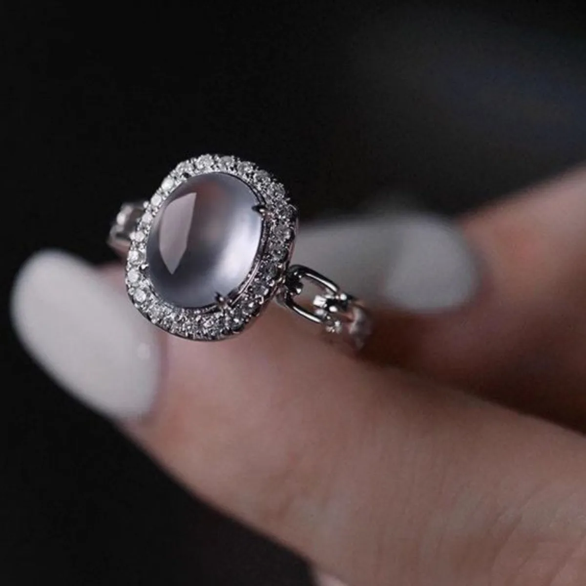 

High quality natural ice chalcedony ring oval silver 925 inlaid diamonds exquisite new in rings for women wedding jewelry gift