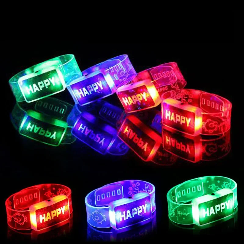 10PCS Light Up LOVE HAPPY Flashing Wristband Led Bracelet Glow Bangle Birthday Party Rave Costume Accessories Wedding Festival