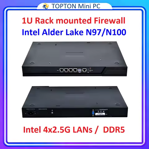 Topton 1U Rack Mini PC Intel Alder Lake N100 N97 4x i226-V 2.5G LANs DDR5 Firewall Appliance VPN Network Gateway Home Server