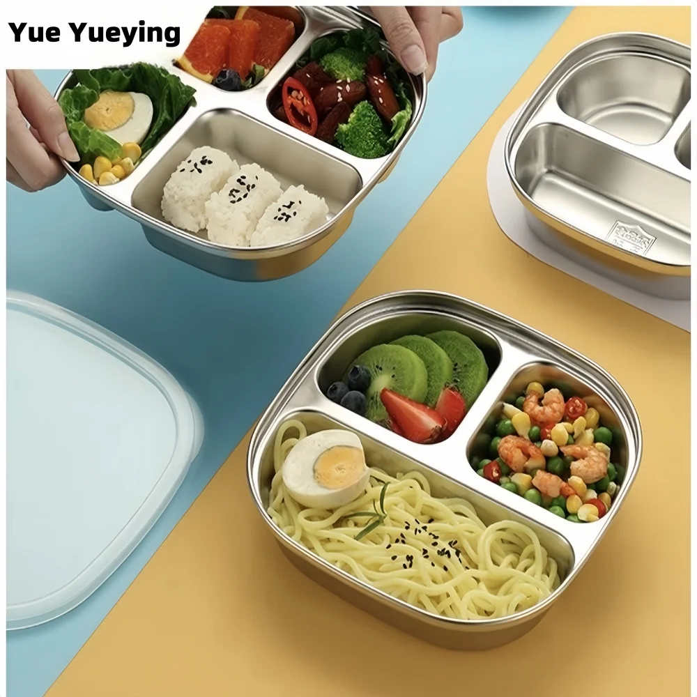 Compartmented Dinner Plate 304 Stainless Steel Reusable Square Children's Tray Fruit Plate Canteen Fast Food Adult Lunch Box